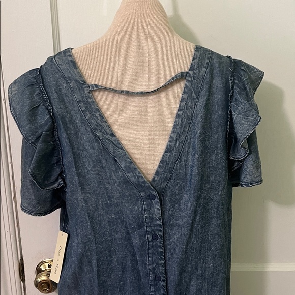 Doe & Rae Denim Blue Ruffle Blouse - Picture 2 of 8